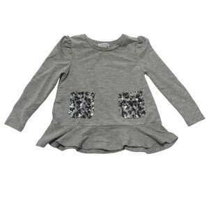 Flapdoodles Gray Long Sleeve Top with Sequin Accents